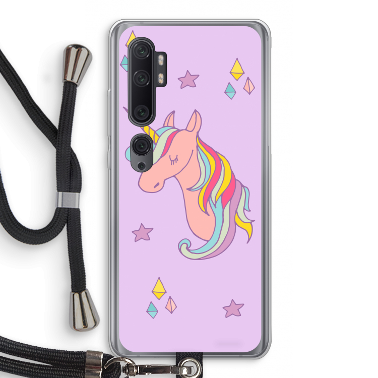 Roze eenhoorn: Xiaomi Mi Note 10 Pro Transparant Hoesje met koord