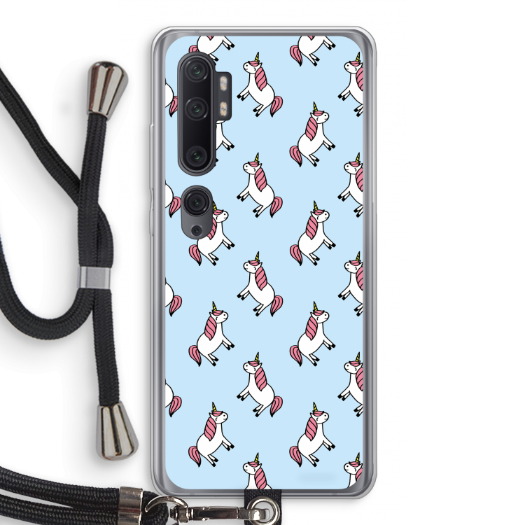 Eenhoorns overal: Xiaomi Mi Note 10 Pro Transparant Hoesje met koord