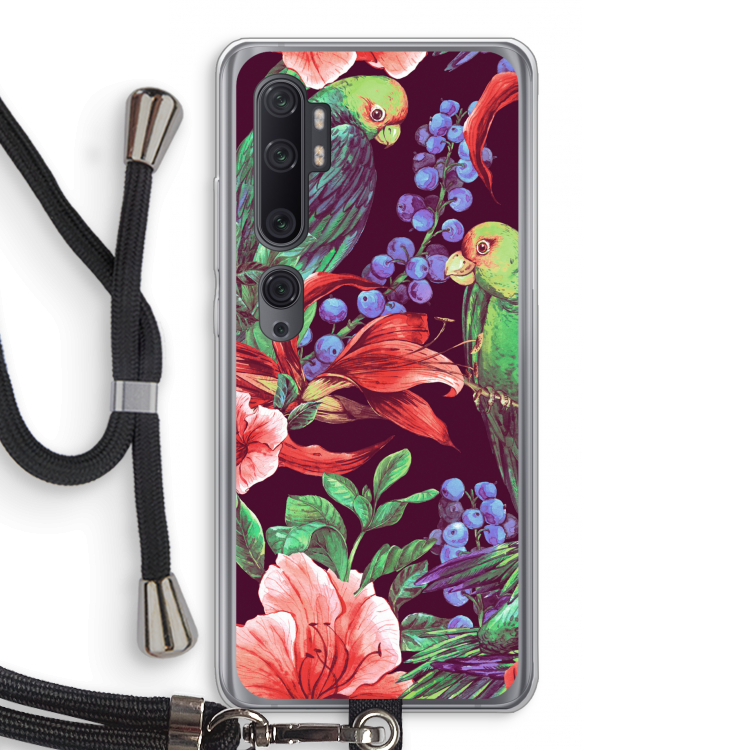 Papegaaien: Xiaomi Mi Note 10 Pro Transparant Hoesje met koord