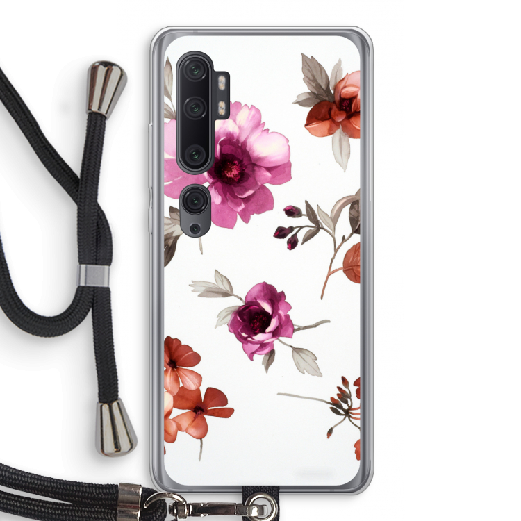 Geschilderde bloemen: Xiaomi Mi Note 10 Pro Transparant Hoesje met koord