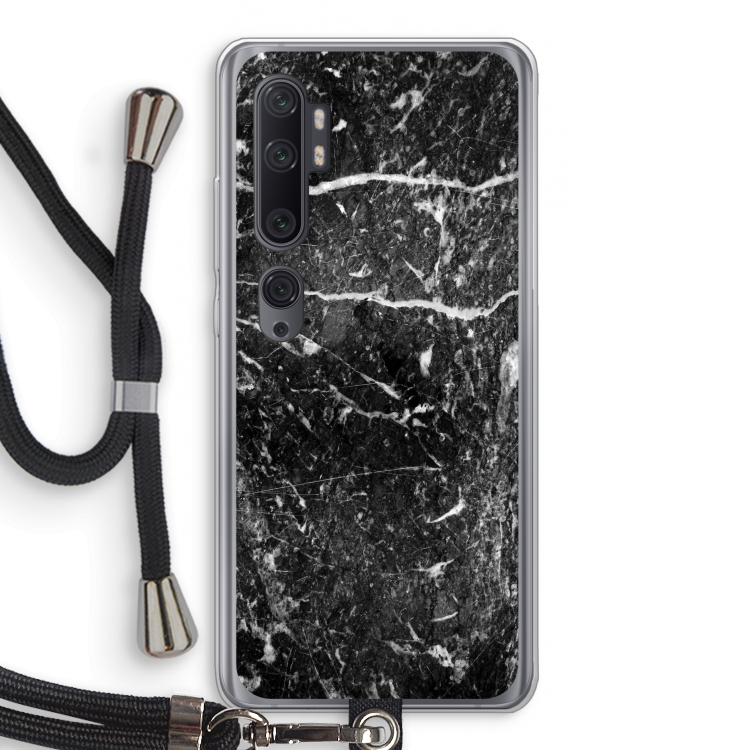 Zwart marmer: Xiaomi Mi Note 10 Pro Transparant Hoesje met koord