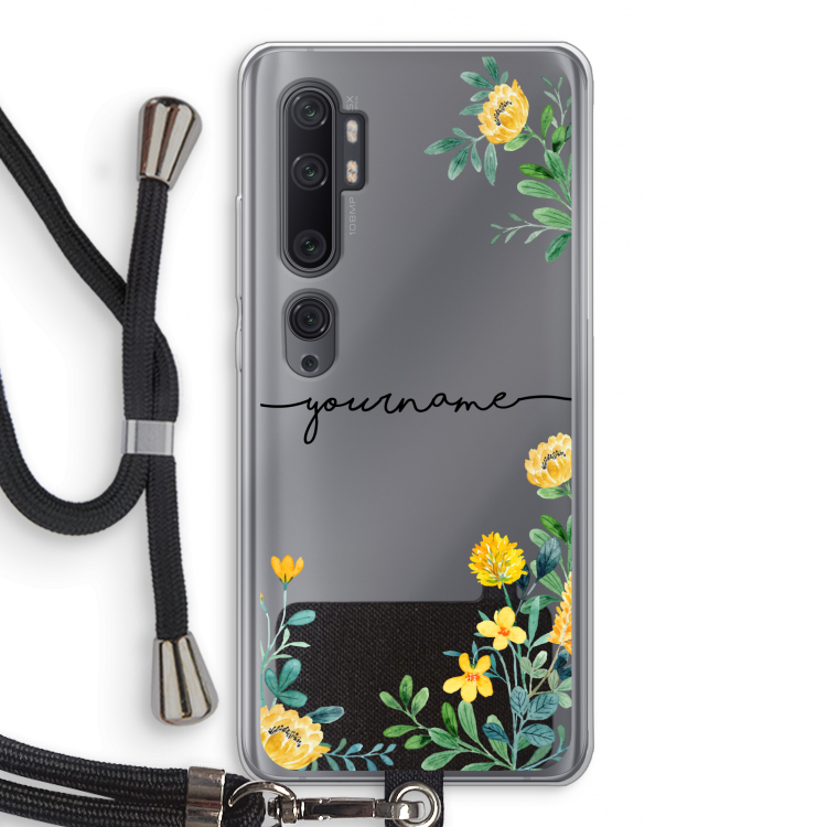 Gele bloemen: Xiaomi Mi Note 10 Pro Transparant Hoesje met koord