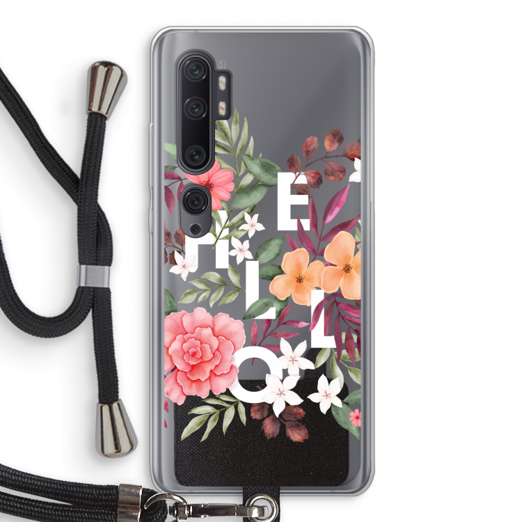 Hello in flowers: Xiaomi Mi Note 10 Pro Transparant Hoesje met koord
