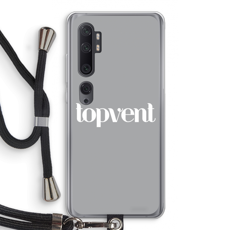 Topvent Grijs Wit: Xiaomi Mi Note 10 Pro Transparant Hoesje met koord
