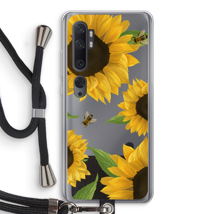 Sunflower and bees: Xiaomi Mi Note 10 Pro Transparant Hoesje met koord