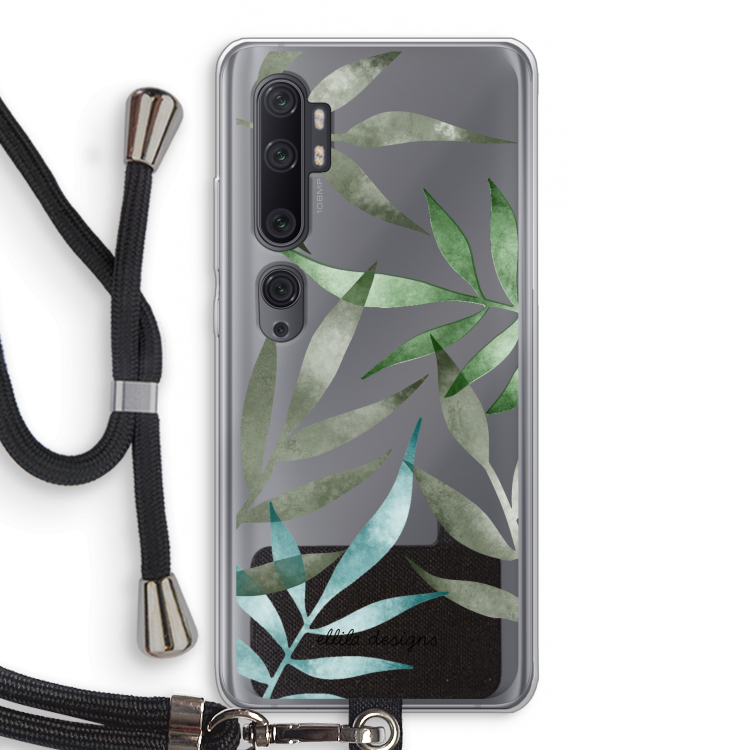 Tropical watercolor leaves: Xiaomi Mi Note 10 Pro Transparant Hoesje met koord