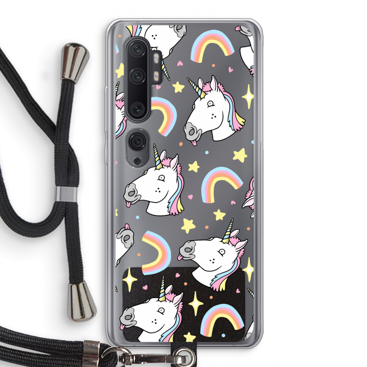 Rainbow Unicorn: Xiaomi Mi Note 10 Pro Transparant Hoesje met koord