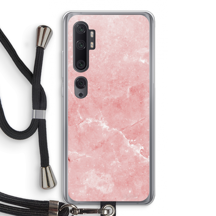 Roze marmer: Xiaomi Mi Note 10 Pro Transparant Hoesje met koord
