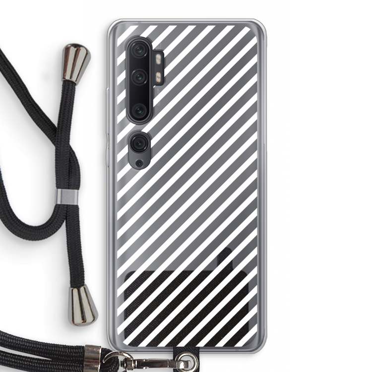 Strepen zwart-wit: Xiaomi Mi Note 10 Pro Transparant Hoesje met koord