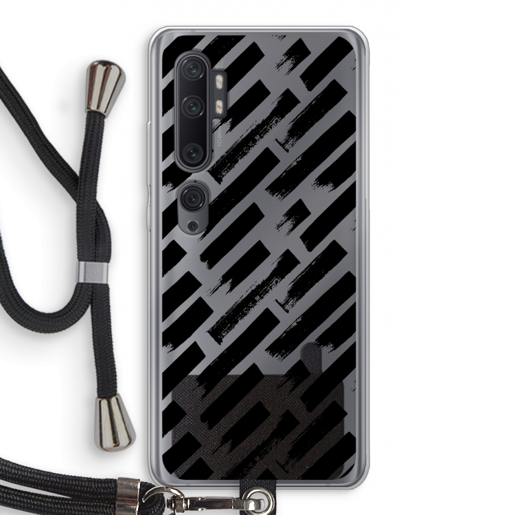 Zwarte vegen: Xiaomi Mi Note 10 Pro Transparant Hoesje met koord