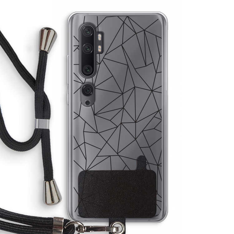 Geometrische lijnen zwart: Xiaomi Mi Note 10 Pro Transparant Hoesje met koord