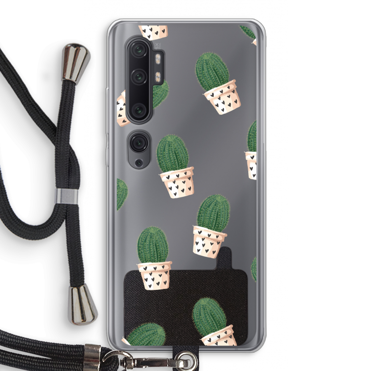 Cactusprint roze: Xiaomi Mi Note 10 Pro Transparant Hoesje met koord