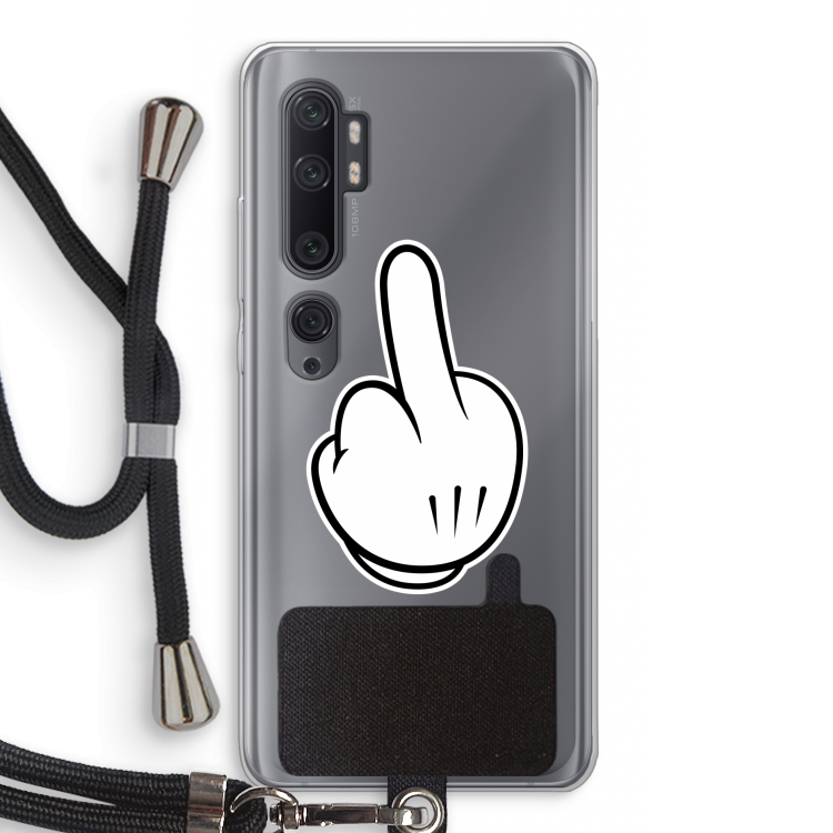 Middle finger black: Xiaomi Mi Note 10 Pro Transparant Hoesje met koord