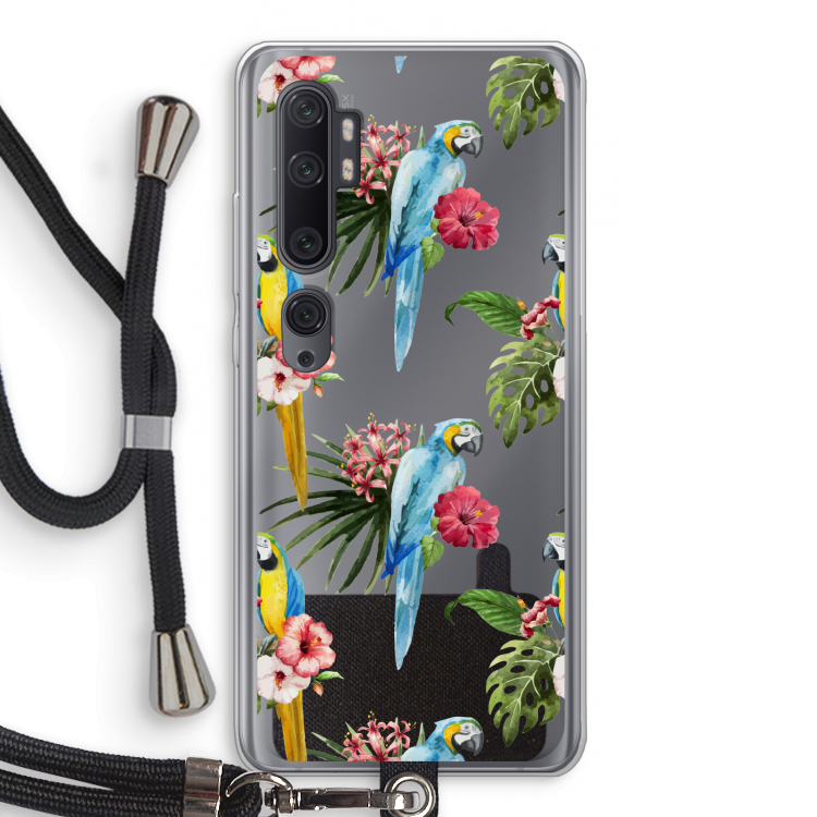 Kleurrijke papegaaien: Xiaomi Mi Note 10 Pro Transparant Hoesje met koord