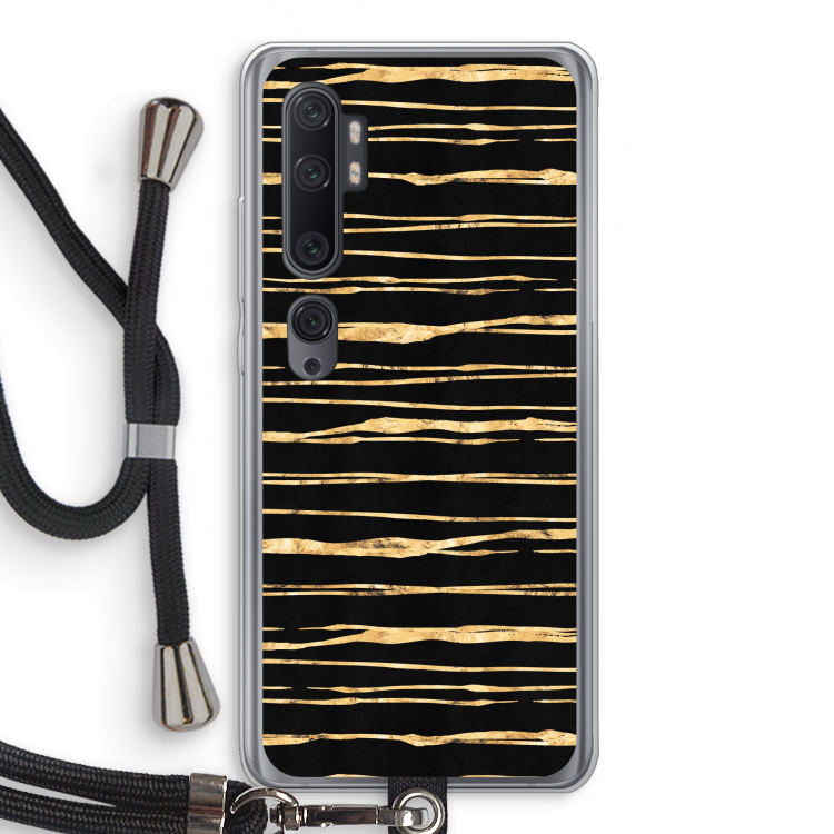 Gouden strepen: Xiaomi Mi Note 10 Pro Transparant Hoesje met koord