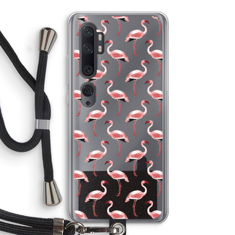 Flamingoprint groen: Xiaomi Mi Note 10 Pro Transparant Hoesje met koord
