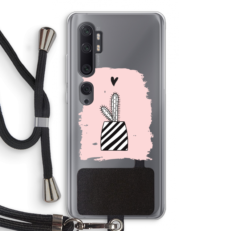 Zwart-wit cactus: Xiaomi Mi Note 10 Pro Transparant Hoesje met koord