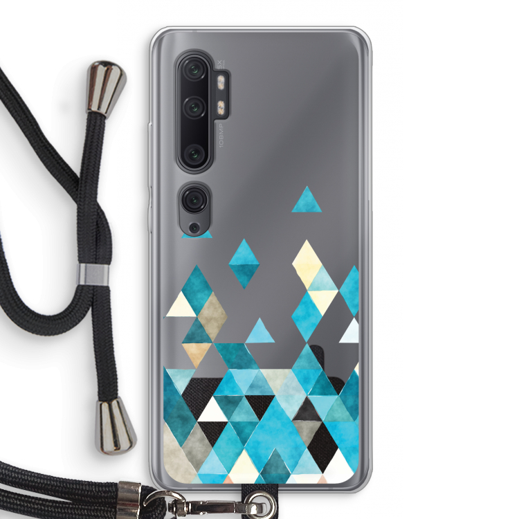 Gekleurde driehoekjes blauw: Xiaomi Mi Note 10 Pro Transparant Hoesje met koord