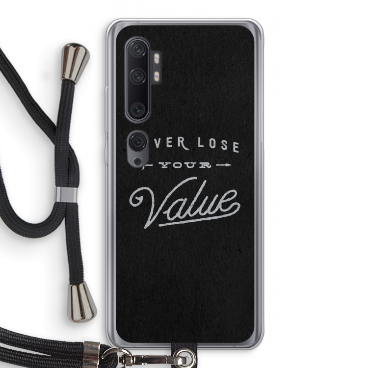 Never lose your value: Xiaomi Mi Note 10 Pro Transparant Hoesje met koord