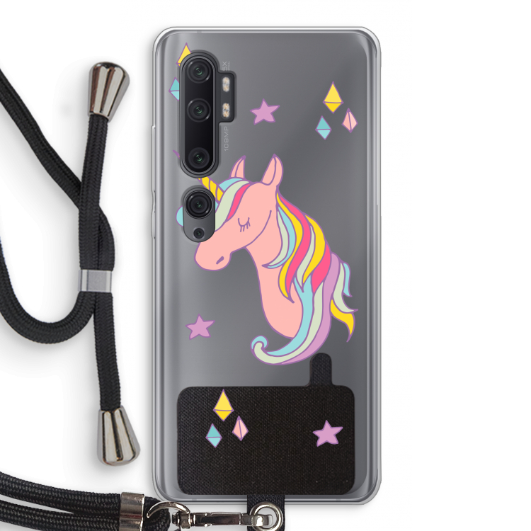 Roze eenhoorn: Xiaomi Mi Note 10 Pro Transparant Hoesje met koord