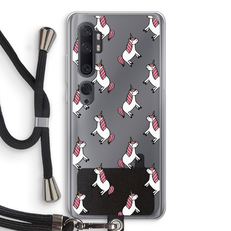 Eenhoorns overal: Xiaomi Mi Note 10 Pro Transparant Hoesje met koord