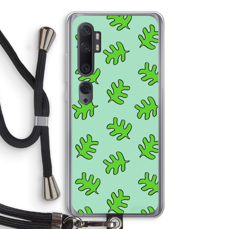 Groene blaadjes: Xiaomi Mi Note 10 Pro Transparant Hoesje met koord