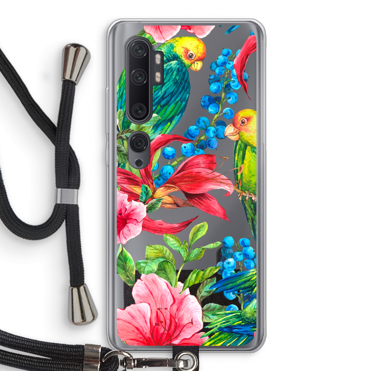 Papegaaien: Xiaomi Mi Note 10 Pro Transparant Hoesje met koord