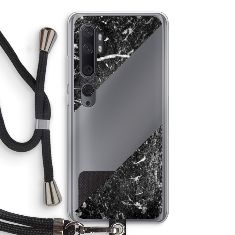 Zwart marmer: Xiaomi Mi Note 10 Pro Transparant Hoesje met koord