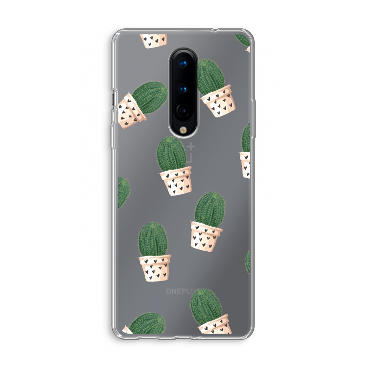 Cactusprint roze: OnePlus 8 Transparant Hoesje