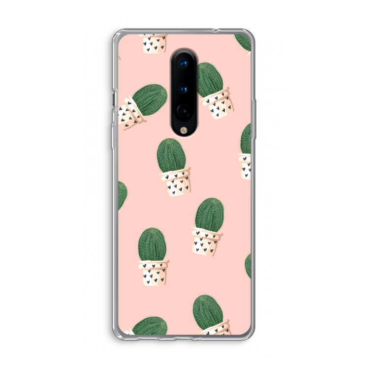 Cactusprint roze: OnePlus 8 Transparant Hoesje