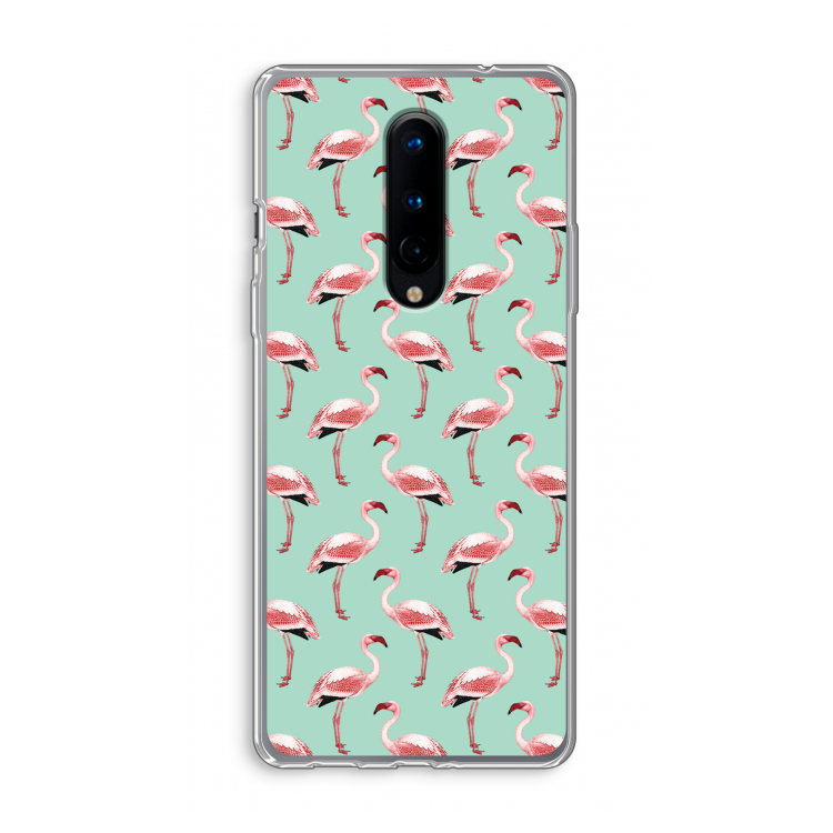 Flamingoprint groen: OnePlus 8 Transparant Hoesje