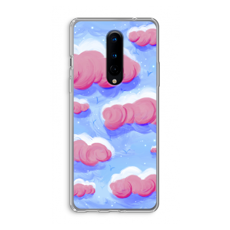 Roze wolken met vogels: OnePlus 8 Transparant Hoesje