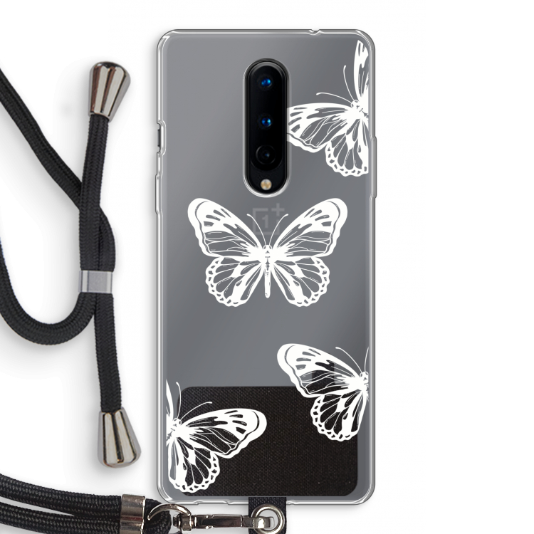 White butterfly: OnePlus 8 Transparant Hoesje met koord