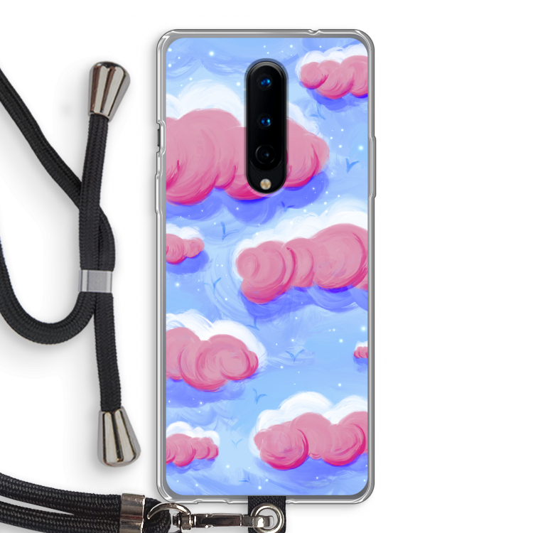 Roze wolken met vogels: OnePlus 8 Transparant Hoesje met koord