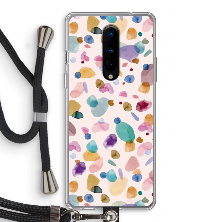 Terrazzo Memphis Pink: OnePlus 8 Transparant Hoesje met koord