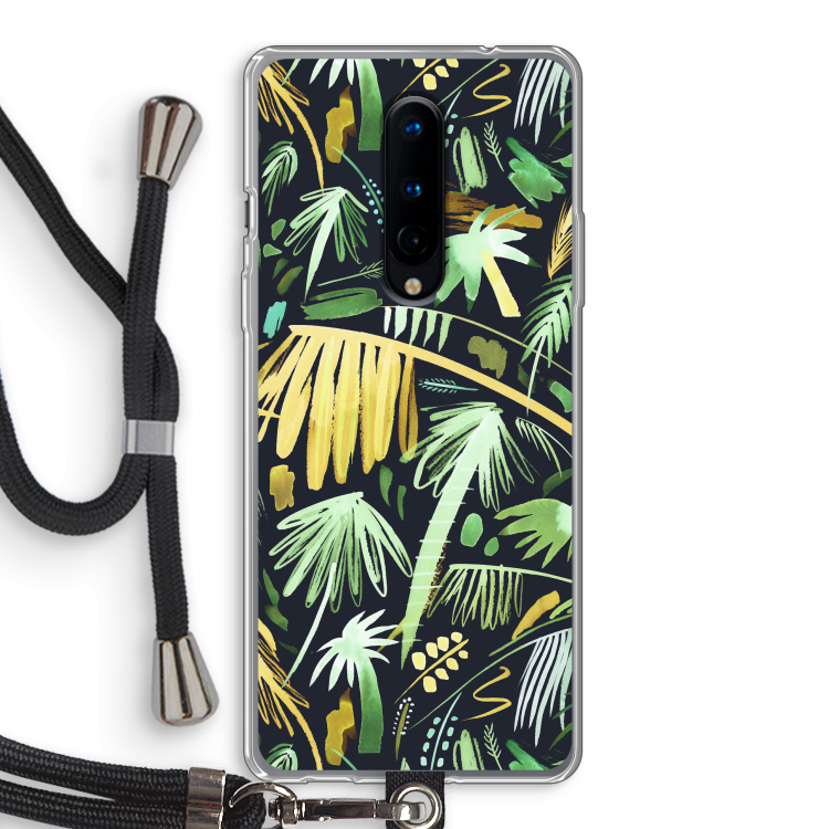 Tropical Palms Dark: OnePlus 8 Transparant Hoesje met koord