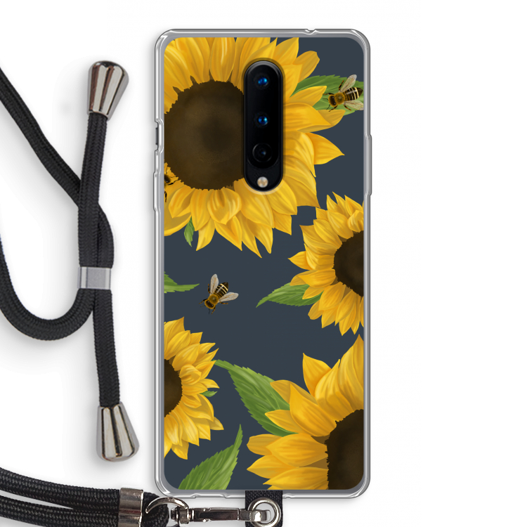 Sunflower and bees: OnePlus 8 Transparant Hoesje met koord