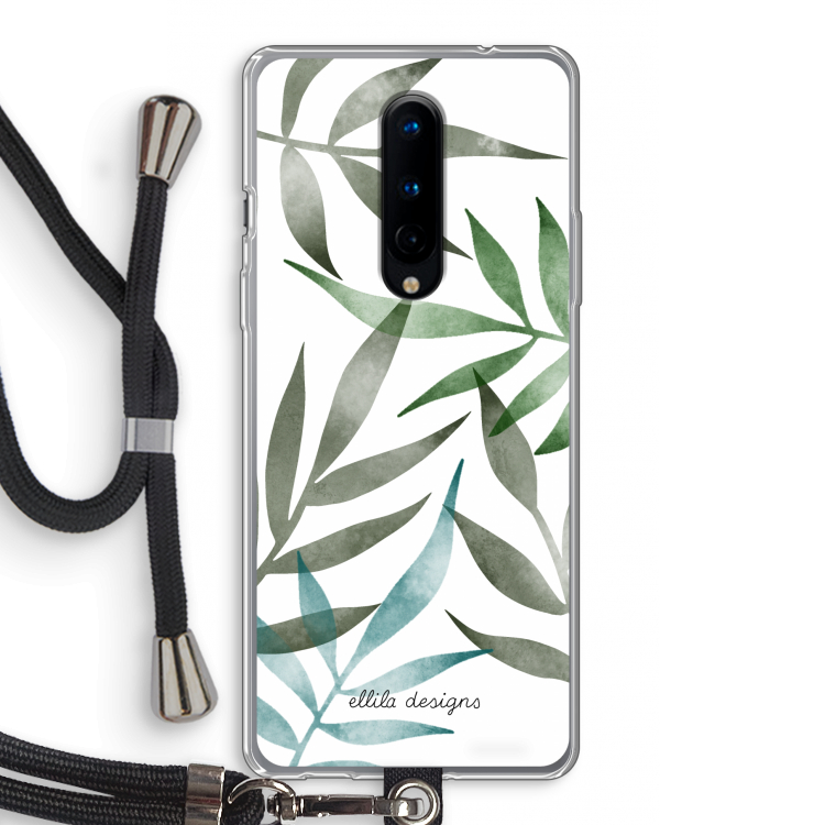 Tropical watercolor leaves: OnePlus 8 Transparant Hoesje met koord