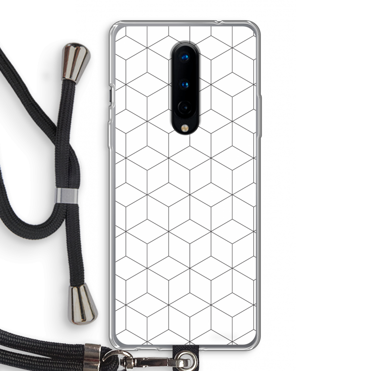 Zwart-witte kubussen: OnePlus 8 Transparant Hoesje met koord