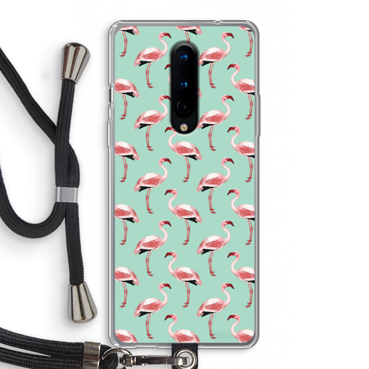 Flamingoprint groen: OnePlus 8 Transparant Hoesje met koord