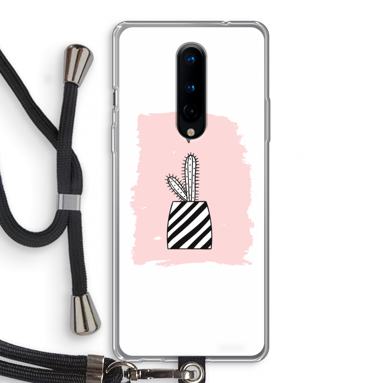 Zwart-wit cactus: OnePlus 8 Transparant Hoesje met koord