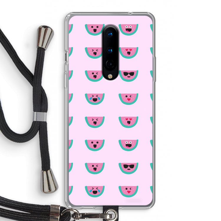 Smiley watermeloenprint: OnePlus 8 Transparant Hoesje met koord