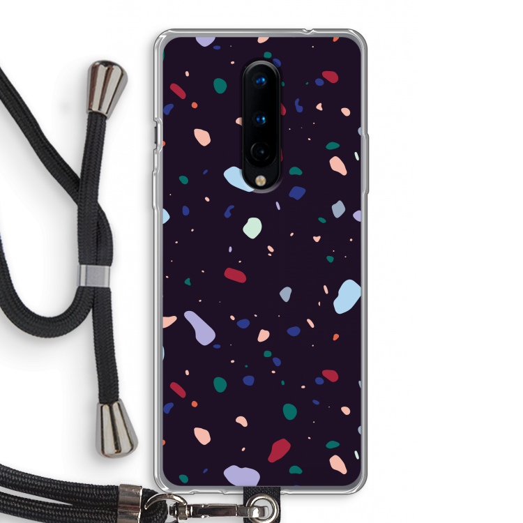 Dark Rounded Terrazzo: OnePlus 8 Transparant Hoesje met koord