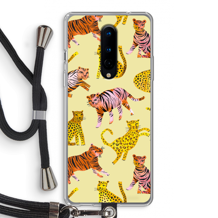 Cute Tigers and Leopards: OnePlus 8 Transparant Hoesje met koord