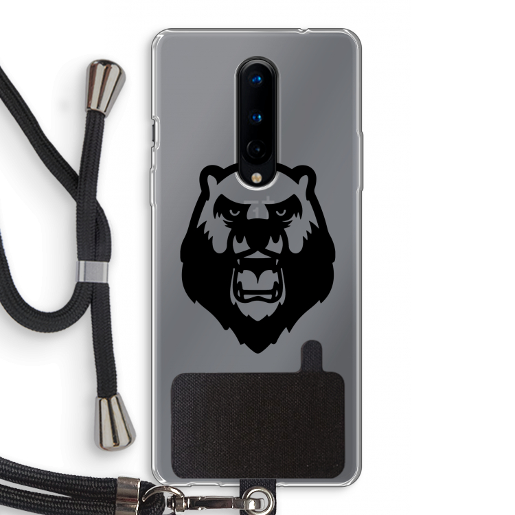 Angry Bear (black): OnePlus 8 Transparant Hoesje met koord