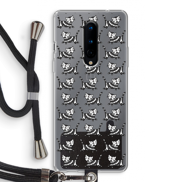 Zwarte poes: OnePlus 8 Transparant Hoesje met koord