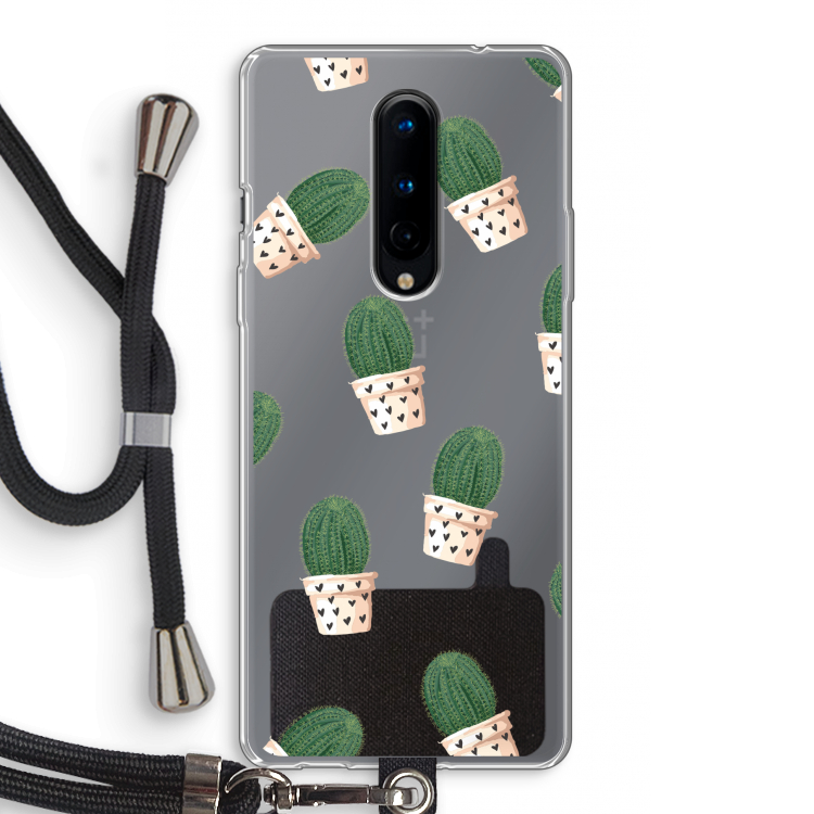 Cactusprint roze: OnePlus 8 Transparant Hoesje met koord