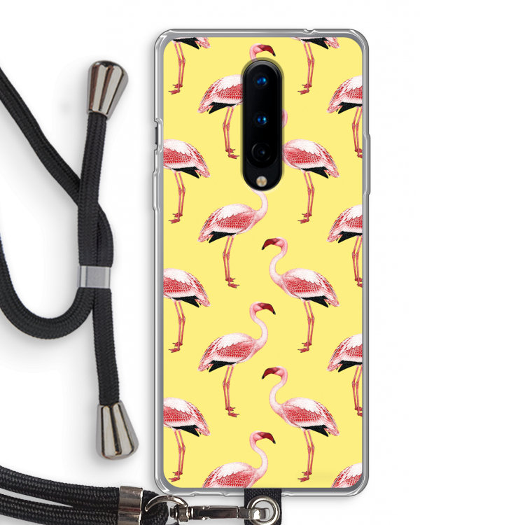 Flamingo's geel: OnePlus 8 Transparant Hoesje met koord