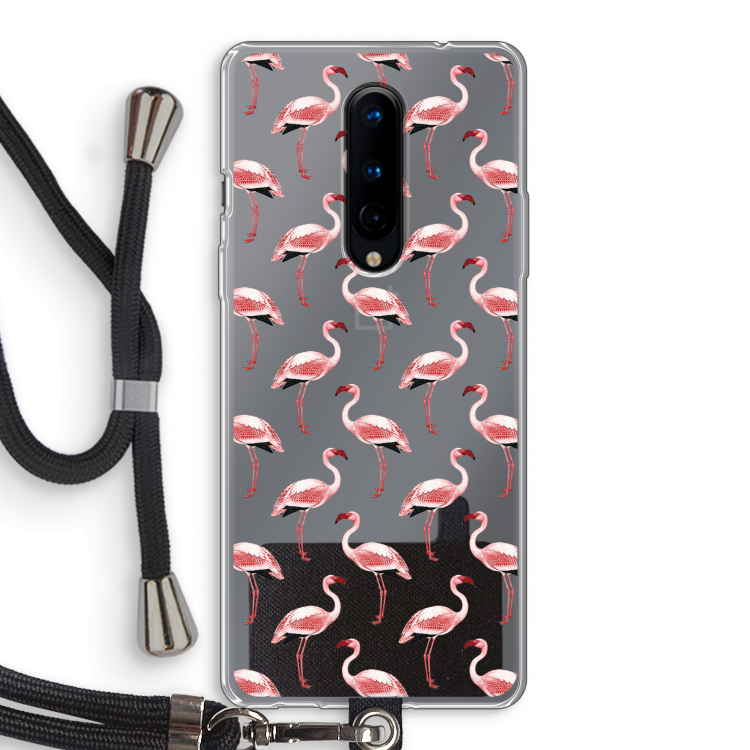 Flamingoprint groen: OnePlus 8 Transparant Hoesje met koord