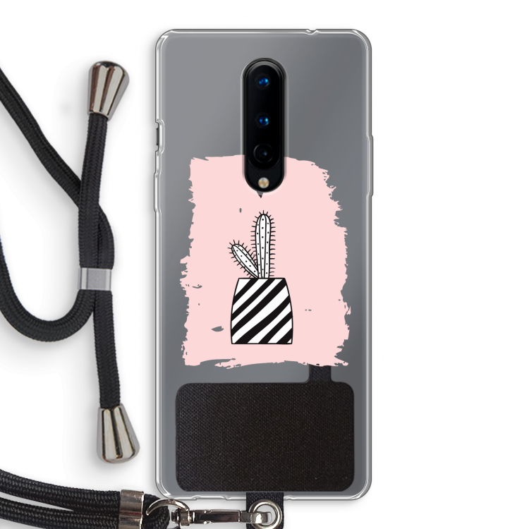 Zwart-wit cactus: OnePlus 8 Transparant Hoesje met koord